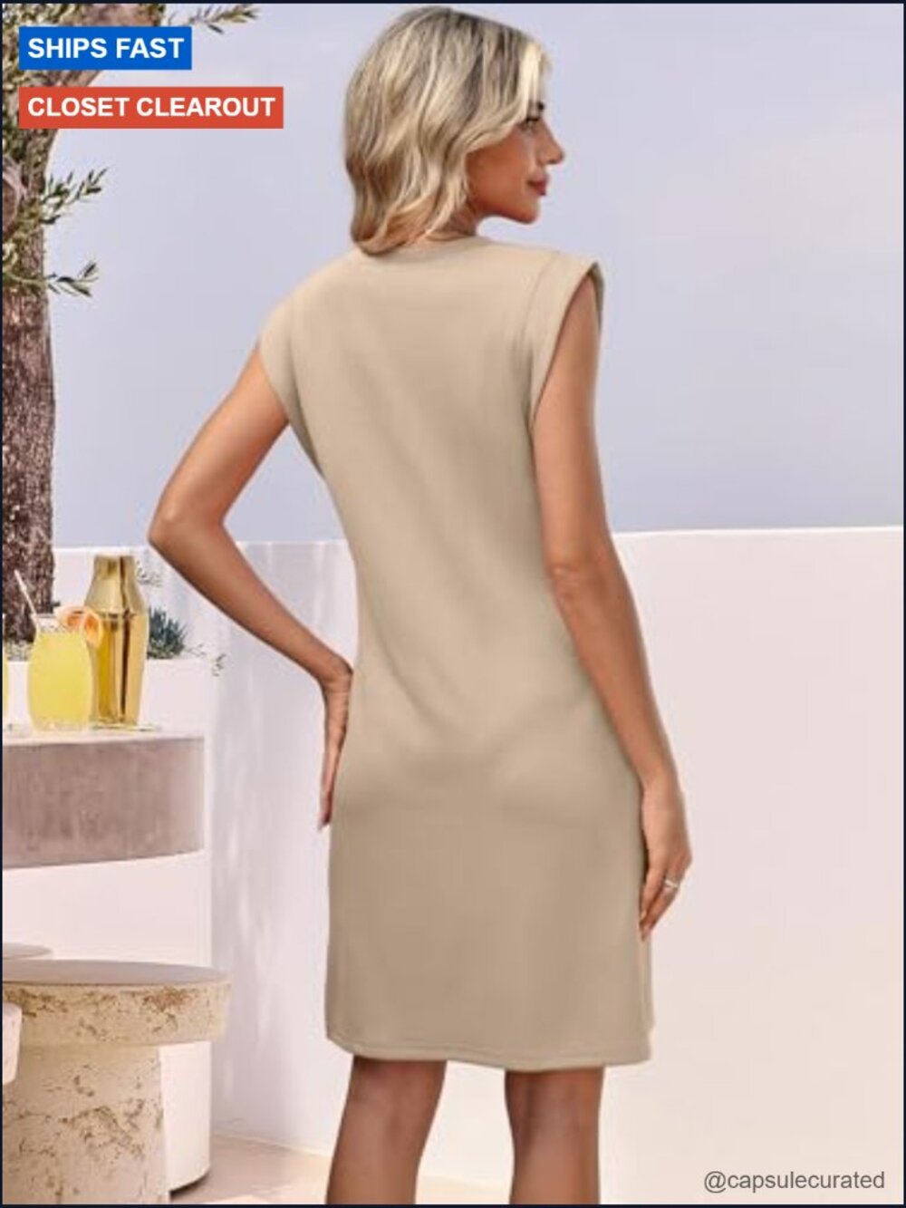 V Neck Sleeveless Mini Sundress with Pockets, Business Casual Beach Vacation - Picture 6 of 7